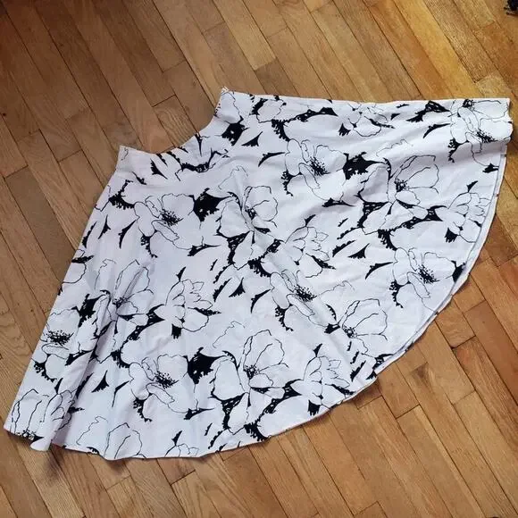 Ralph Lauren Black Label Black White Floral Flare Full Knee Length Skirt - Picture 4 of 10